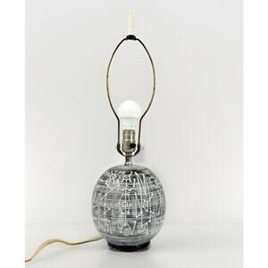 Vtg MCM Accent Table Lamp Marked F.A.I.P. Ceramic Tribal Stick Figure Motif 23”